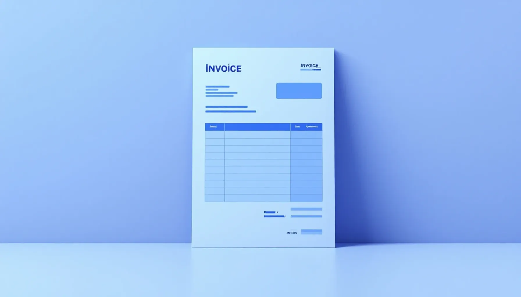 Minimalist flat illustration of a digital invoice template on a clean white background, showing a document with organize