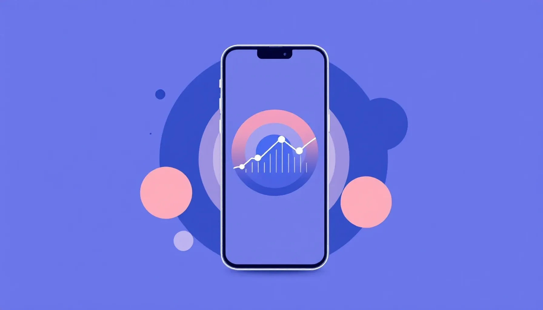 Minimalist flat illustration of a smartphone displaying a temperature curve graph with a gentle upward trend line, surro