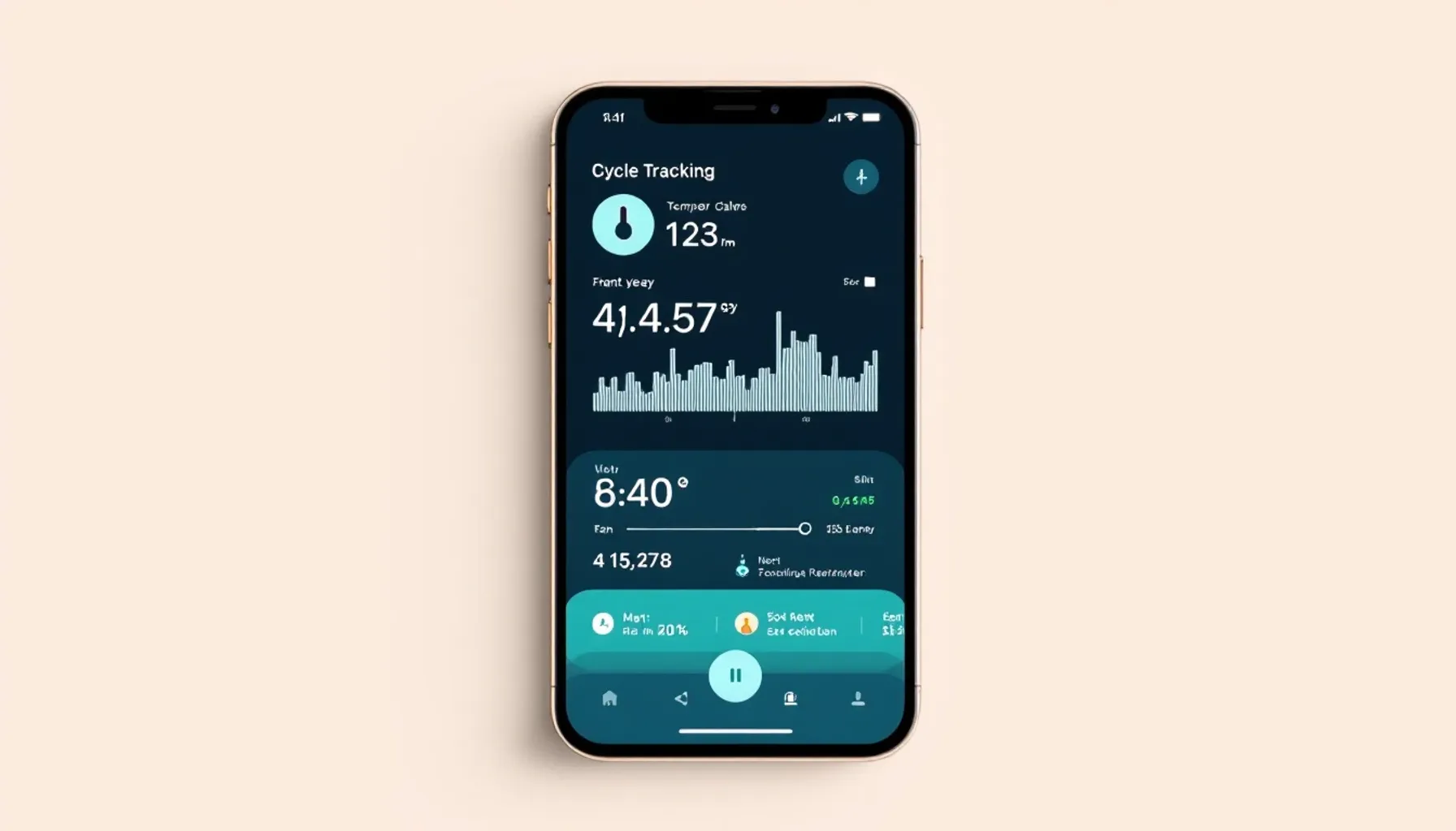 Minimalist flat illustration of a smartphone displaying a cycle tracking interface with temperature curve and calendar e