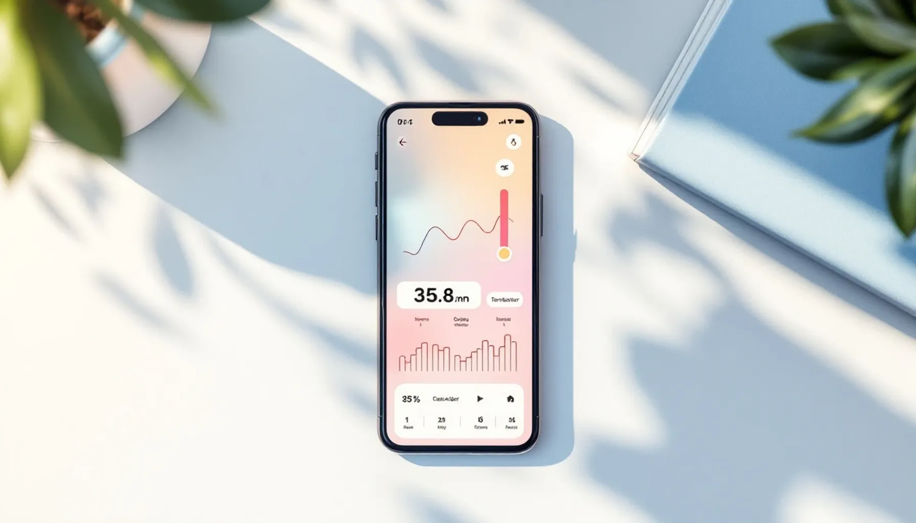 Minimalist flat illustration of a smartphone displaying a cycle tracking interface with temperature curve graph and cale