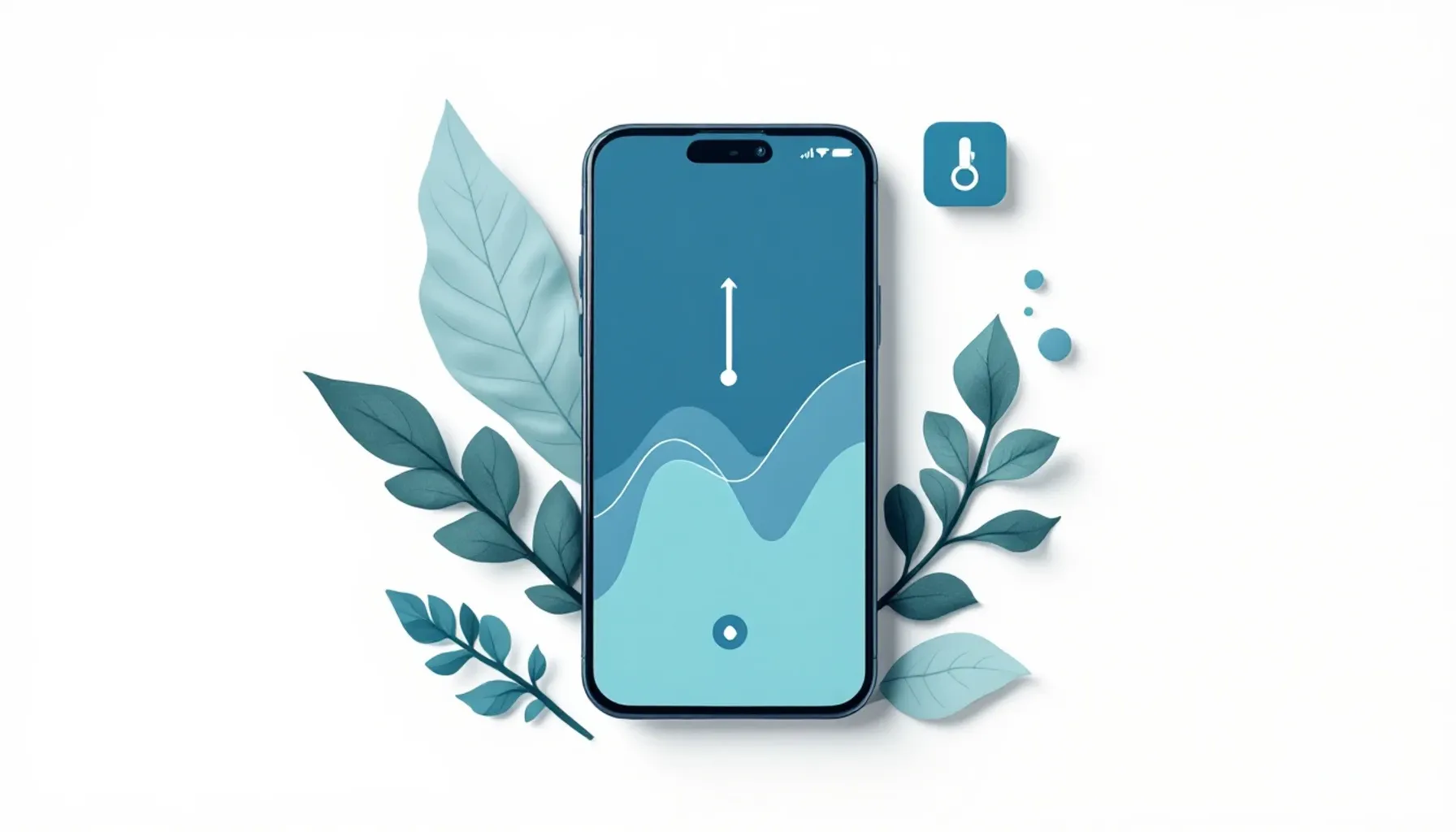 Minimalist flat illustration of a smartphone displaying a temperature chart with a gentle upward curve, surrounded by so