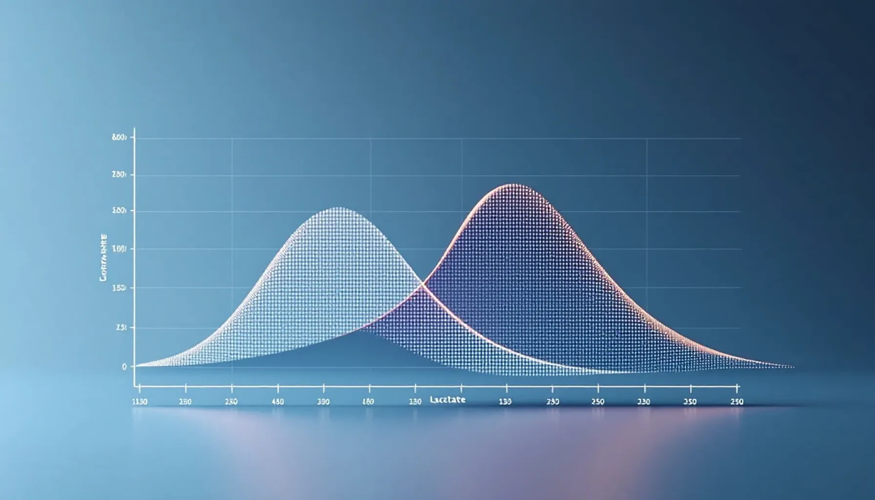 Clean scientific visualization of two overlaid lactate curve graphs on a light background, one curve shifted rightward r