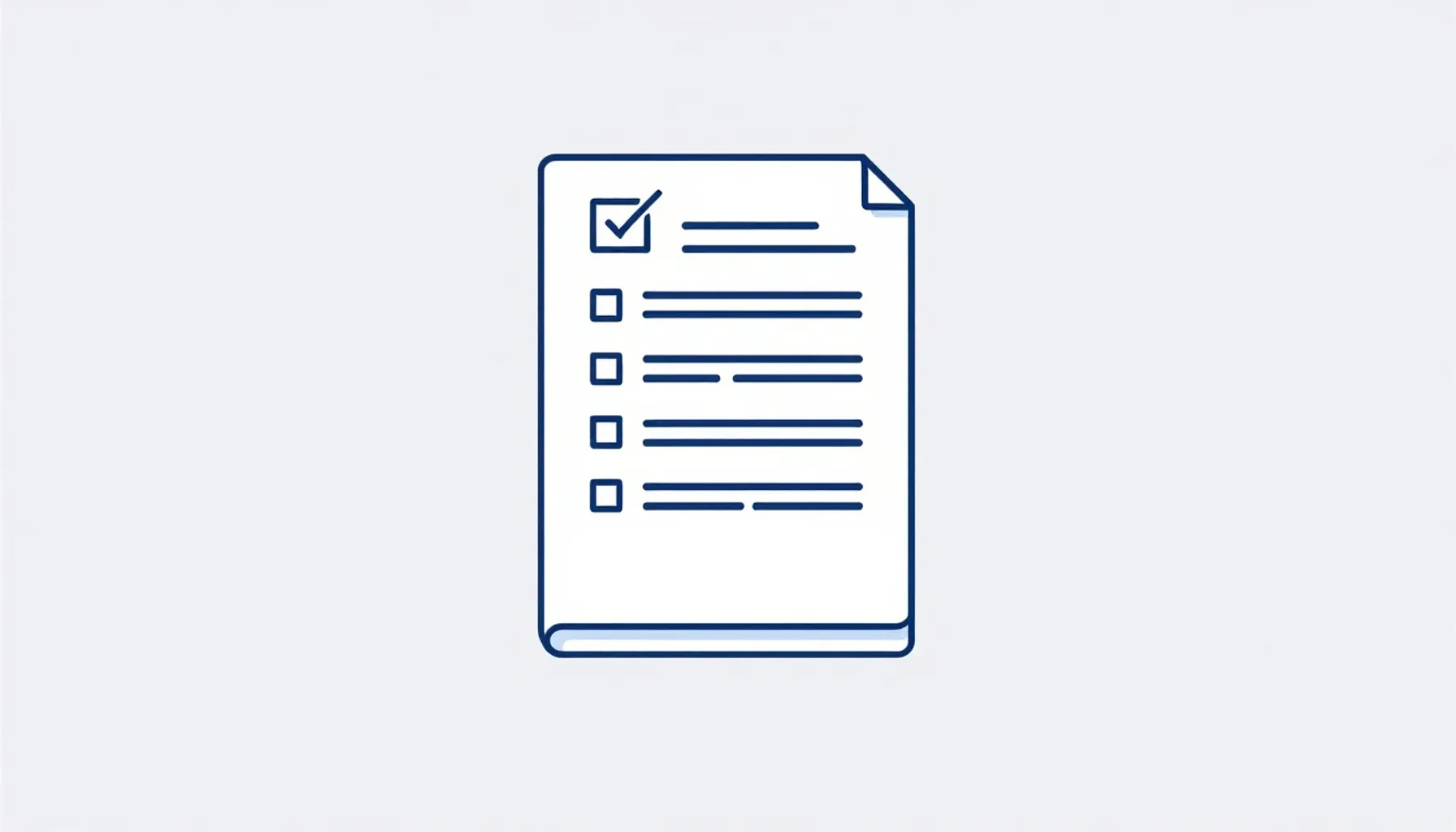 Clean, minimalist illustration of a document or contract with a checkmark, soft blue and gray tones, flat design style,