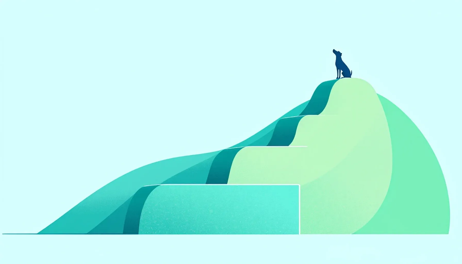Minimalist flat illustration of three ascending steps or tiers, each representing a growth stage, with subtle dog-traini